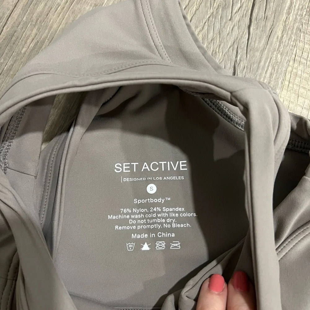 NWOT Set Active High Neck Bra Top - Stone - Picture 2 of 3